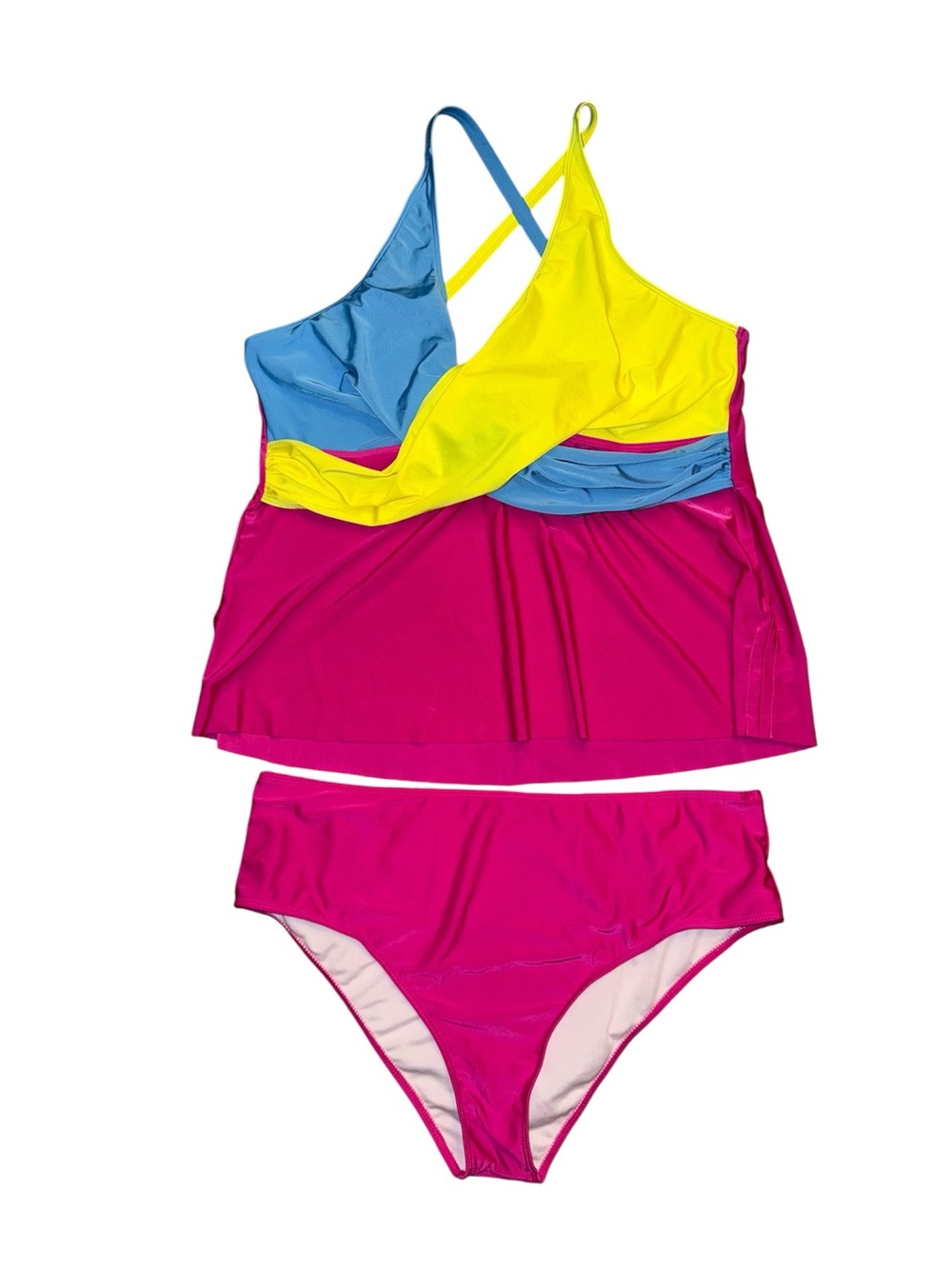 Multicolored Plus Size Tankini 
Color block design 4XL